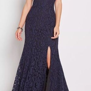 Dark Navy Lace Gown for prom, wedding, or black-tie